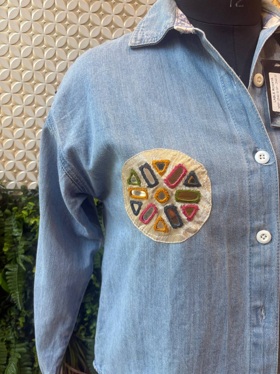 Denim Kutch Mirror Patch Shirt – Contemporary Ethnic Fusion