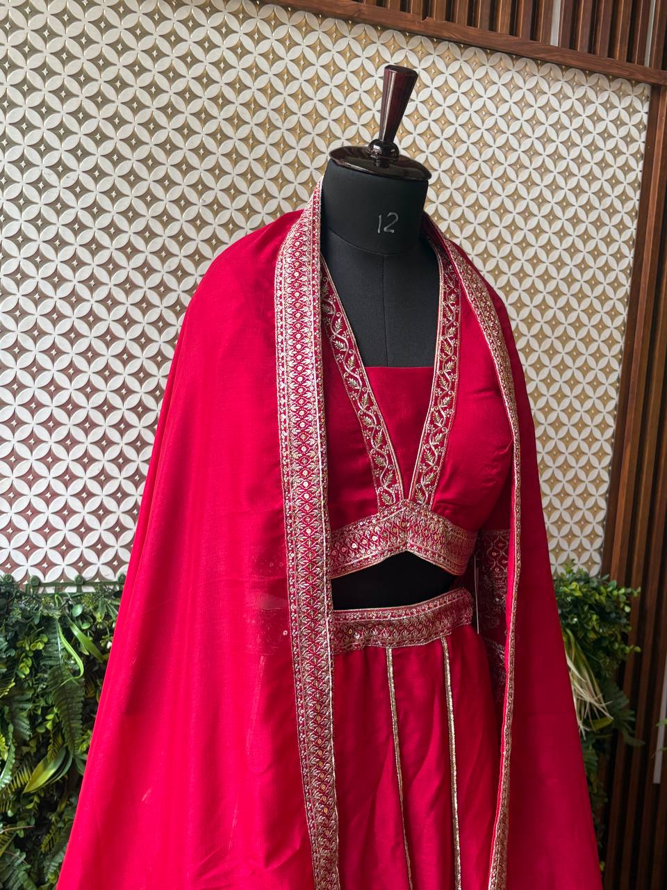 Rosaya Scarlet Red Embroidered Party Wear Lehenga Set