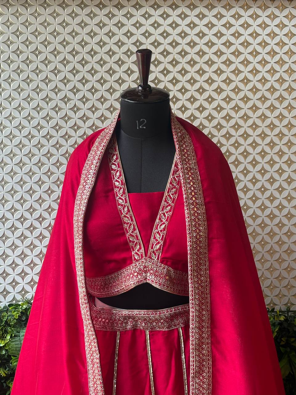 Rosaya Scarlet Red Embroidered Party Wear Lehenga Set