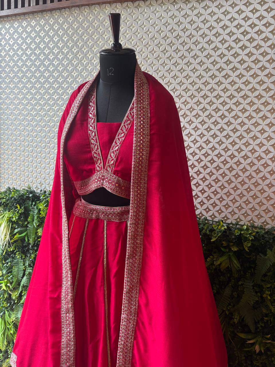 Rosaya Scarlet Red Embroidered Party Wear Lehenga Set