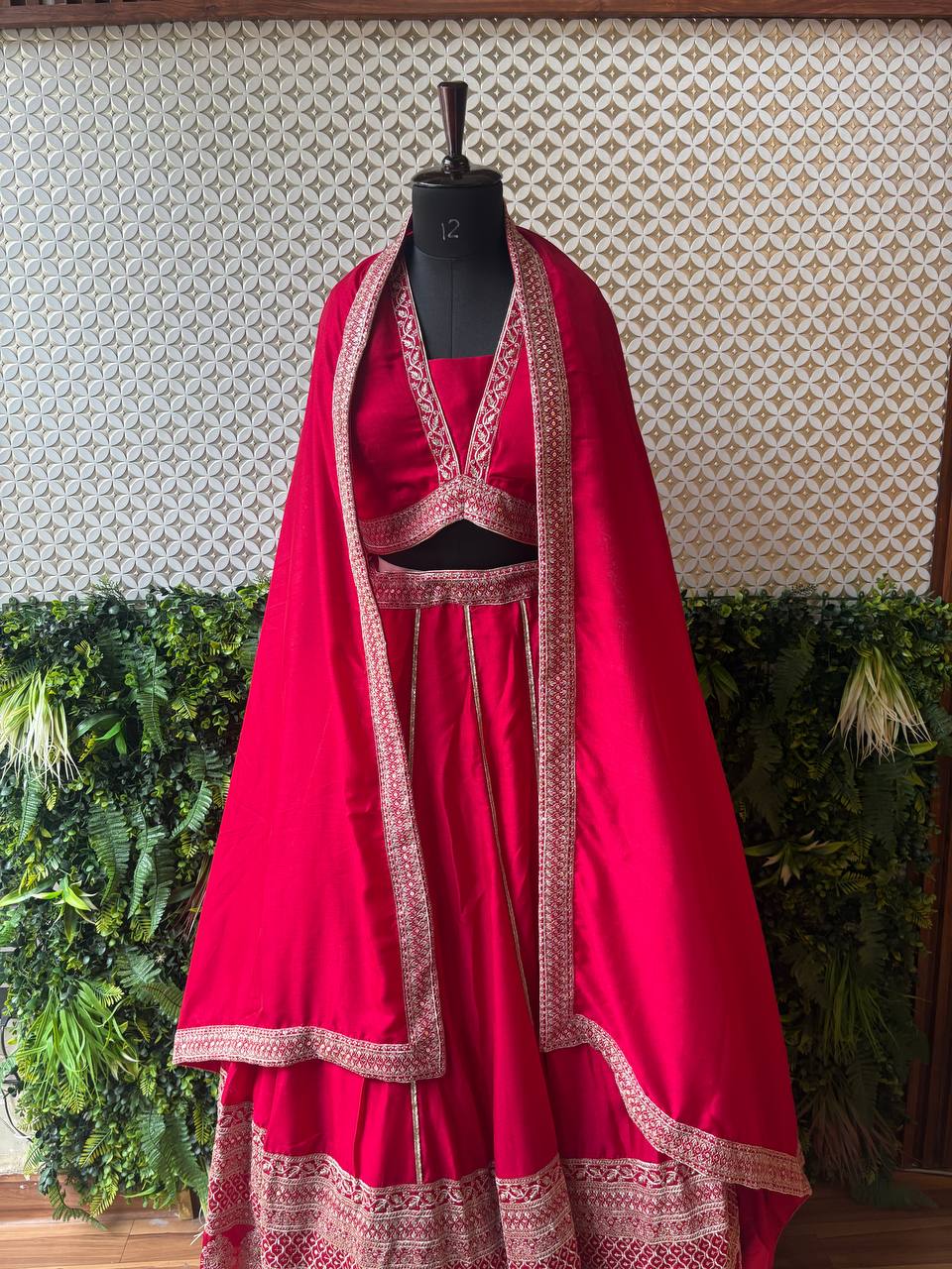 Rosaya Scarlet Red Embroidered Party Wear Lehenga Set