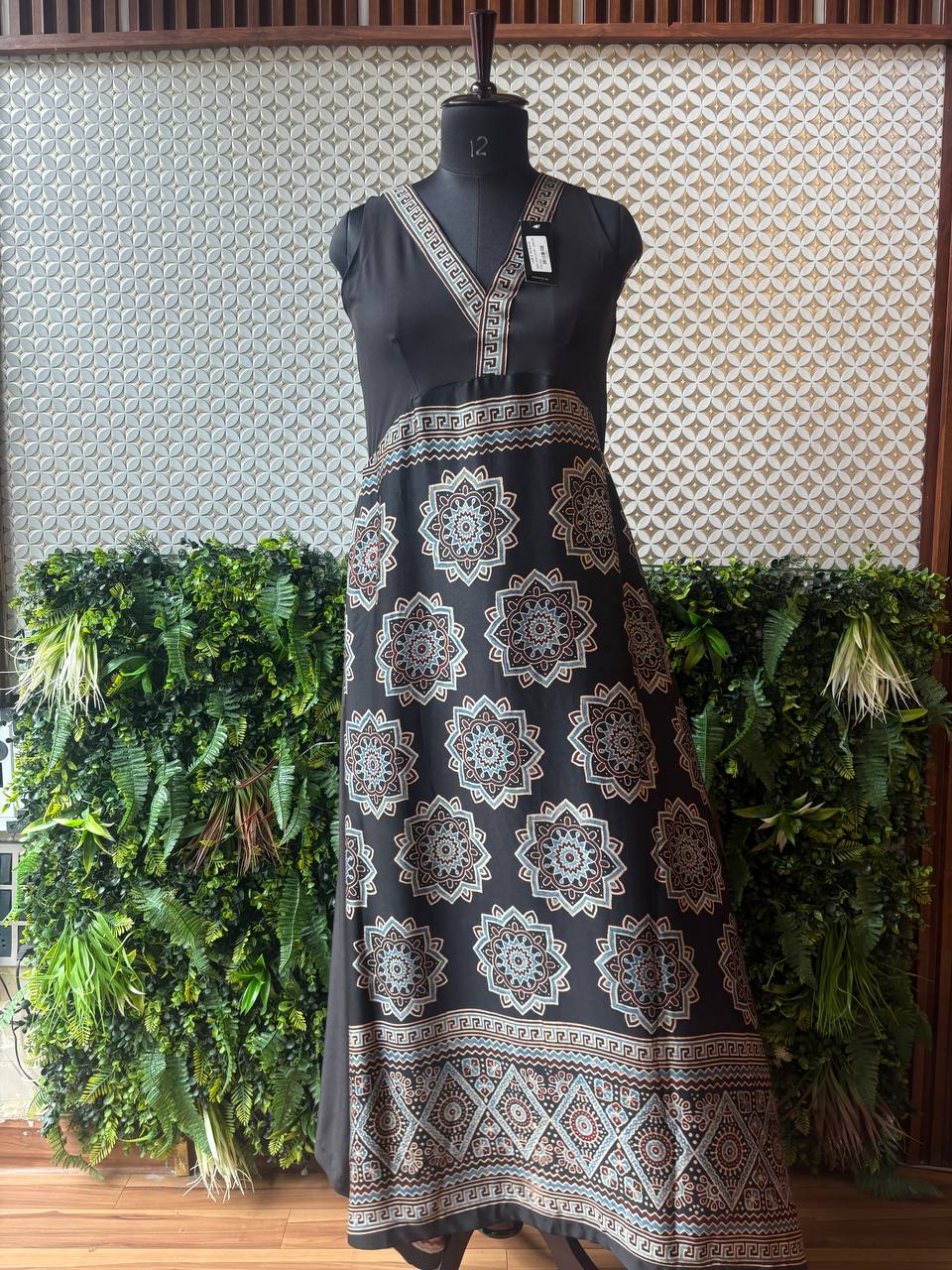 Rosaya Ajrakh-Inspired Mandala Print One-Piece Dress