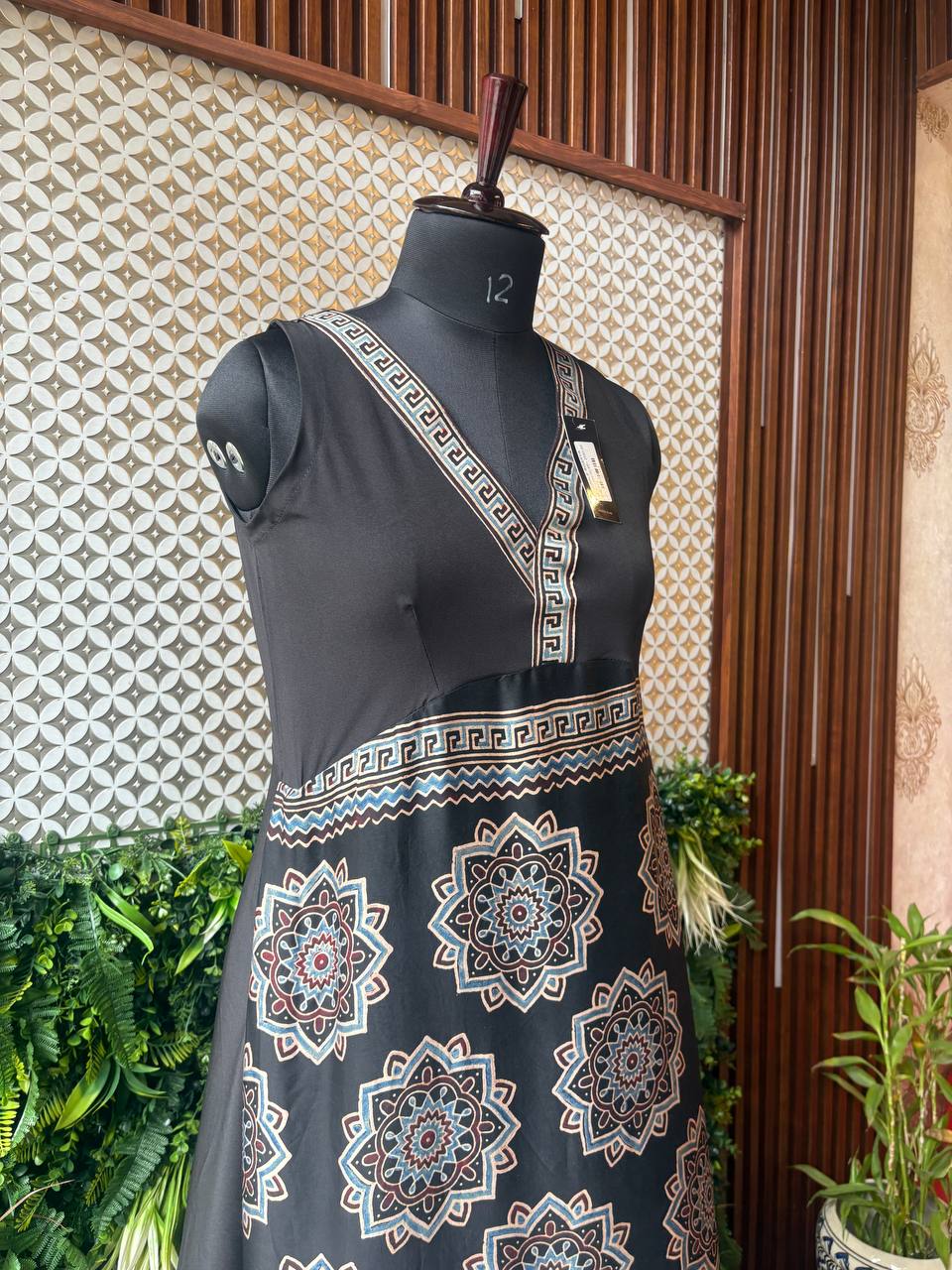 Rosaya Ajrakh-Inspired Mandala Print One-Piece Dress