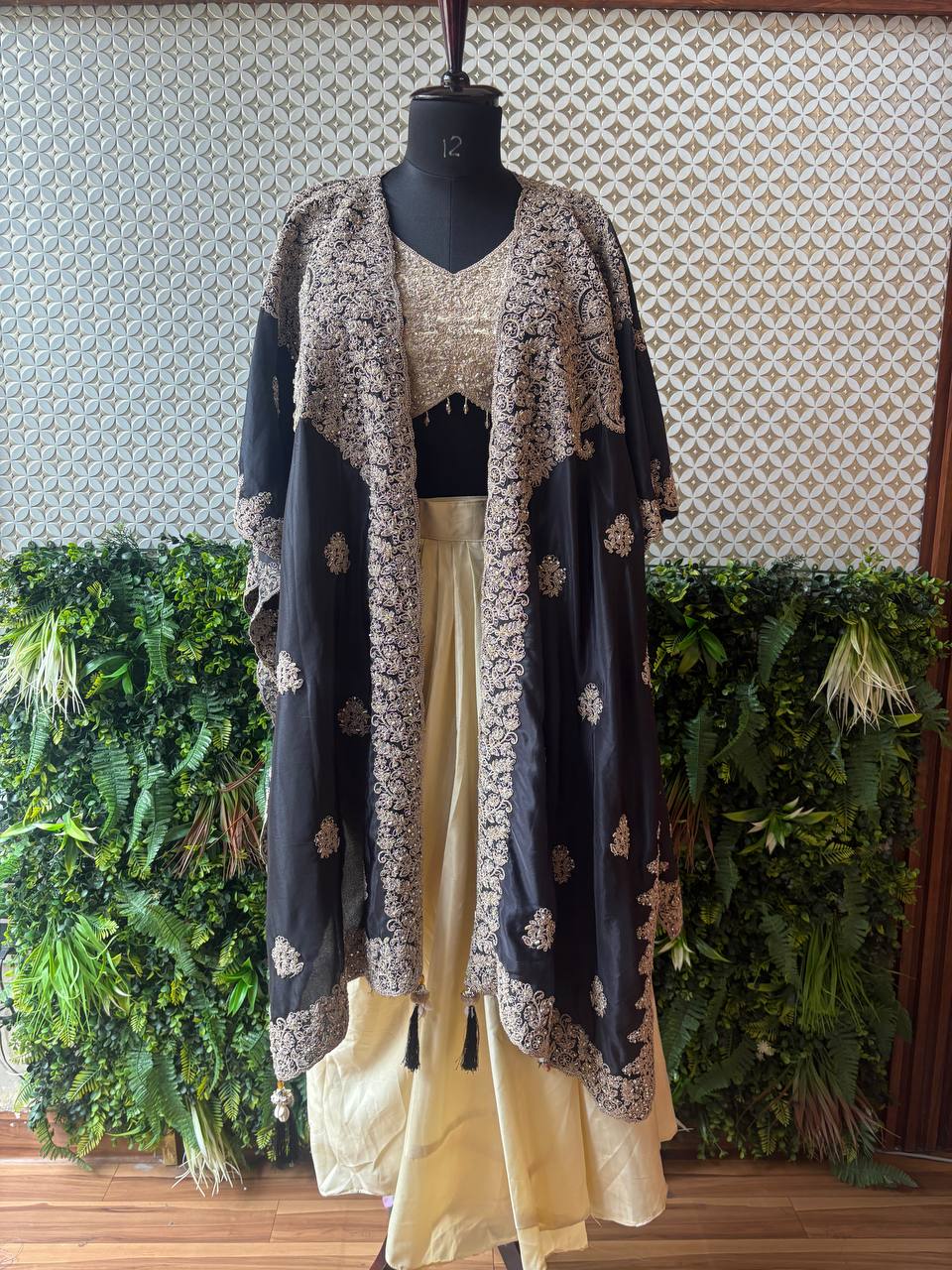 🌟 Noor – Black Embroidered Cape Set