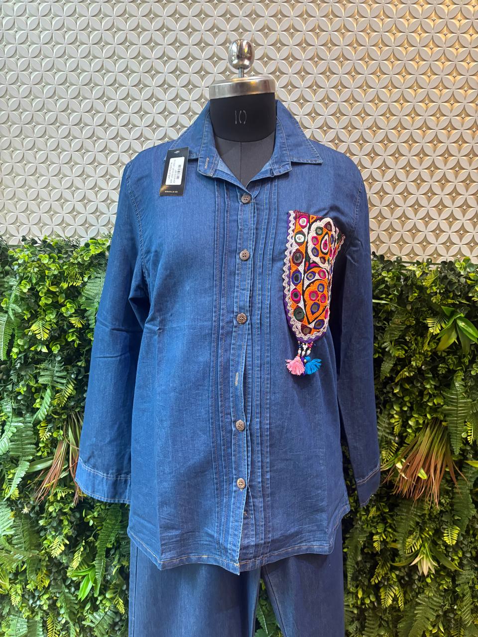 Tribal Whispers Denim Co-ord Set with Mirror Patch