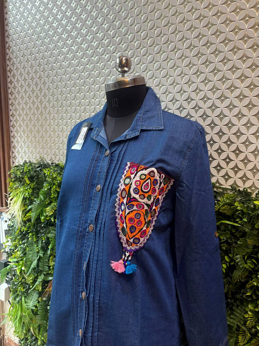 Tribal Whispers Denim Co-ord Set with Mirror Patch