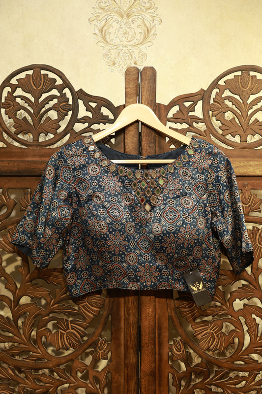 Midnight Ajrak Mirror Work Blouse