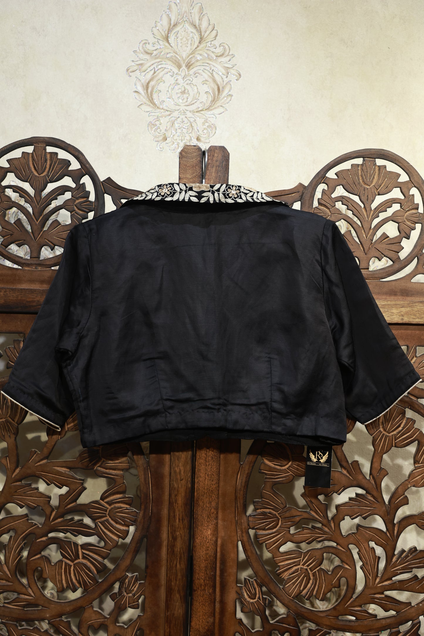 Noir Elegance Embroidered Collar Blouse