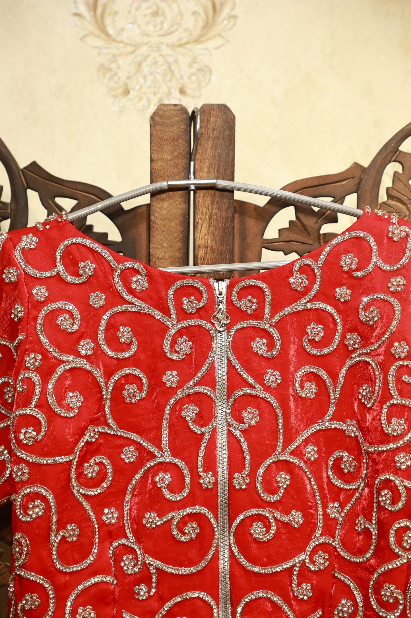 Red Embroidered V-Neck Blouse