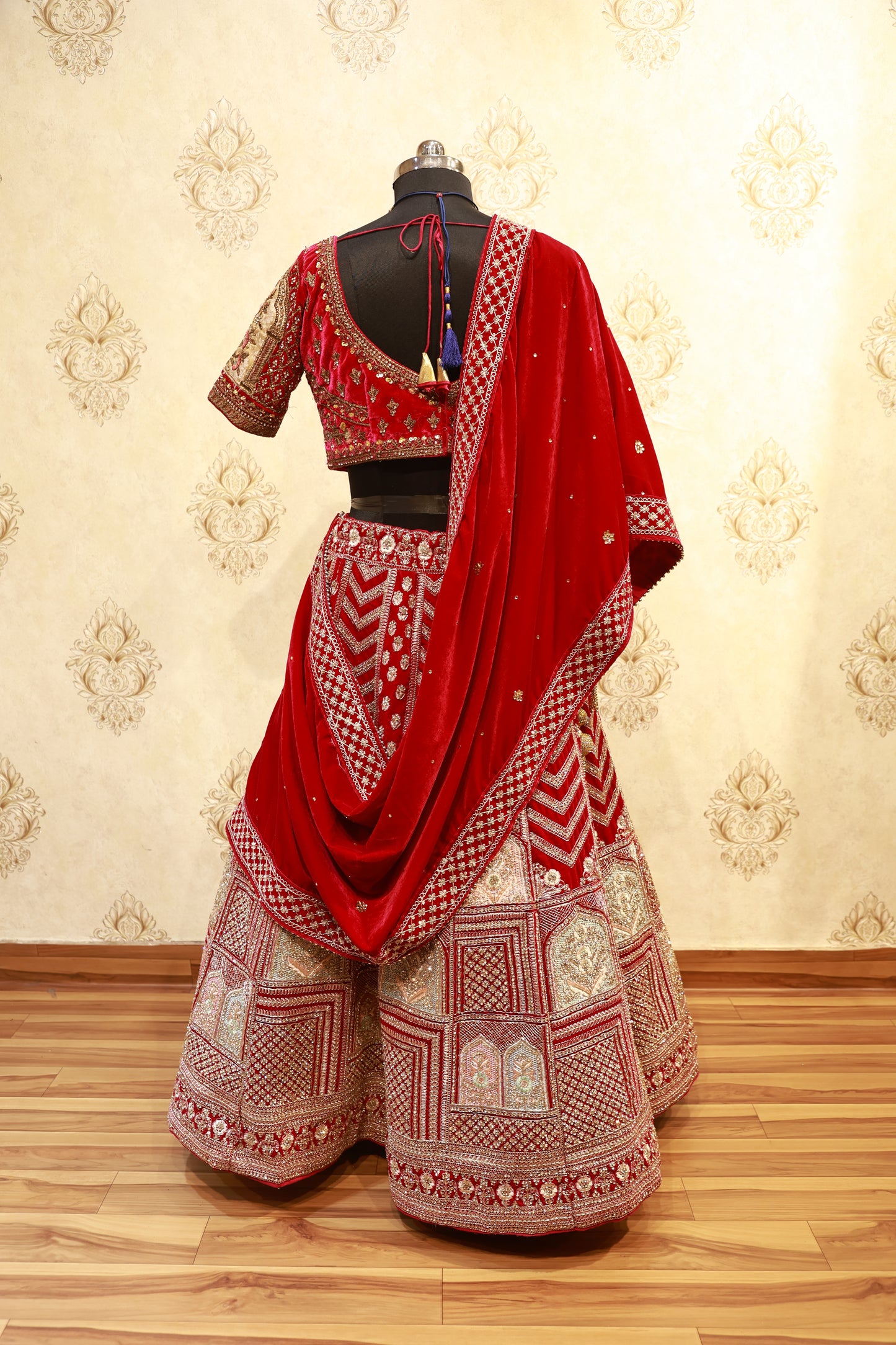 Red Velvet Zardozi Bridal Lehenga