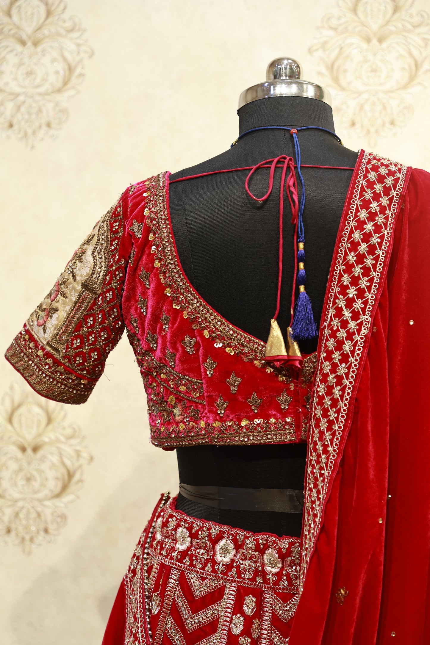 Red Velvet Zardozi Bridal Lehenga