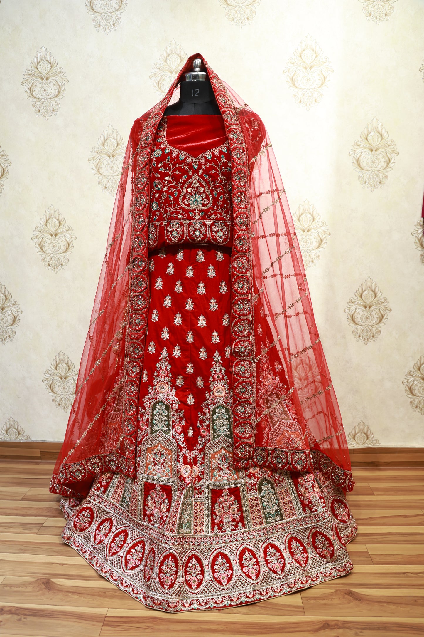 Regal Red Velvet bridal Lehenga