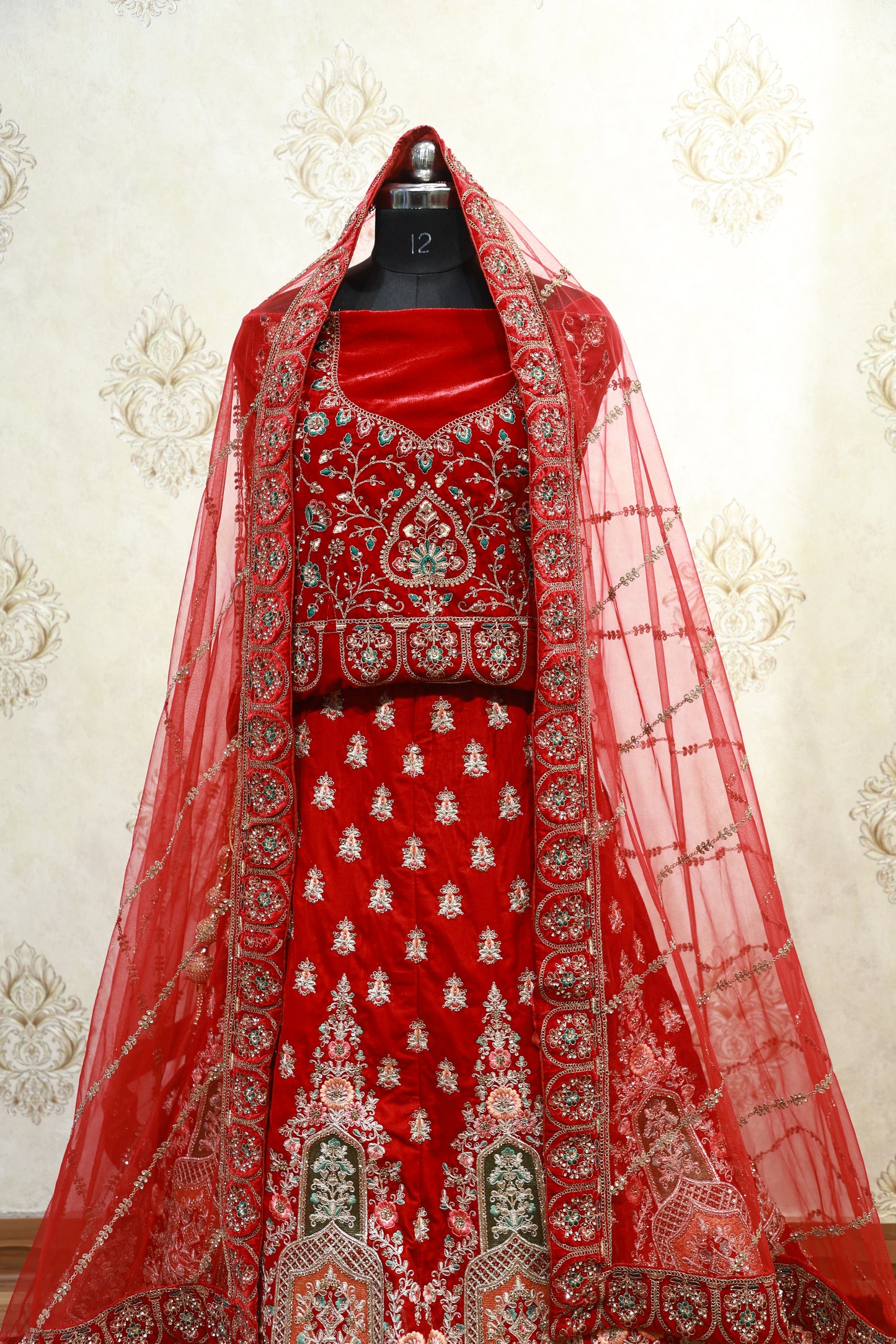 Regal Red Velvet bridal Lehenga