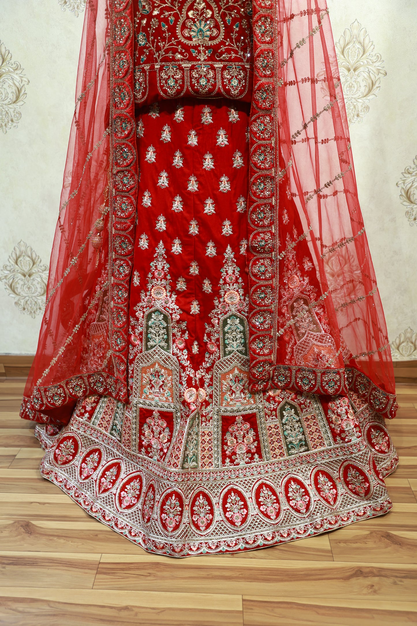 Regal Red Velvet bridal Lehenga