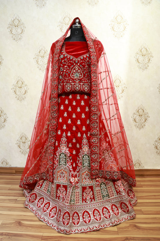 Regal Red Velvet bridal Lehenga