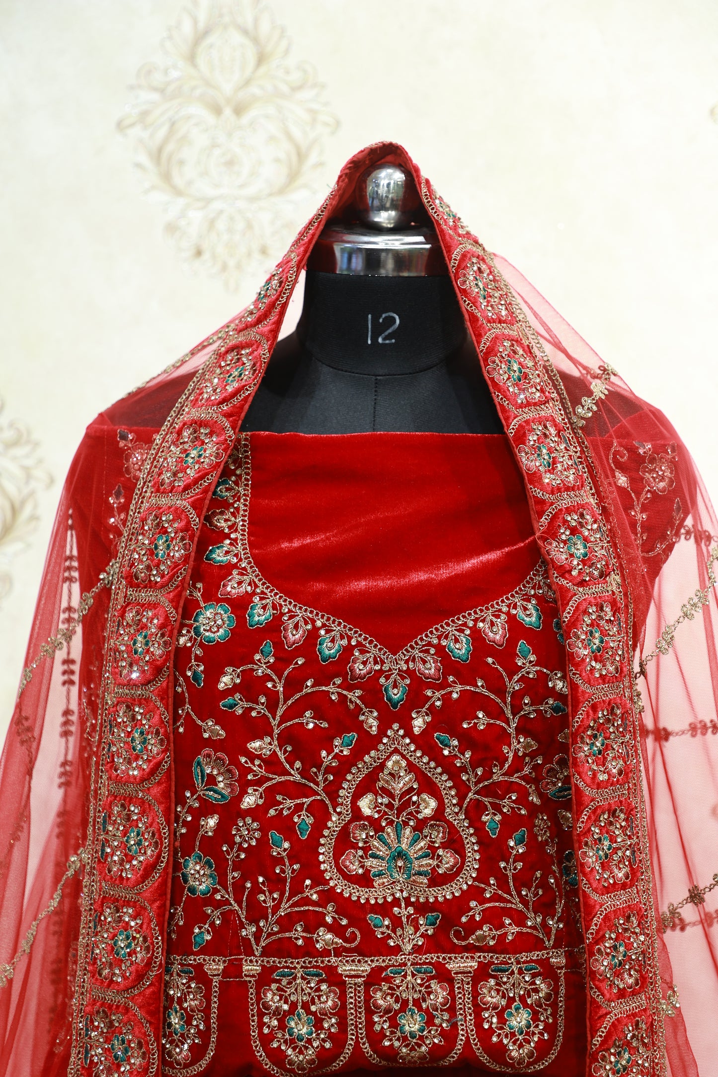 Regal Red Velvet bridal Lehenga