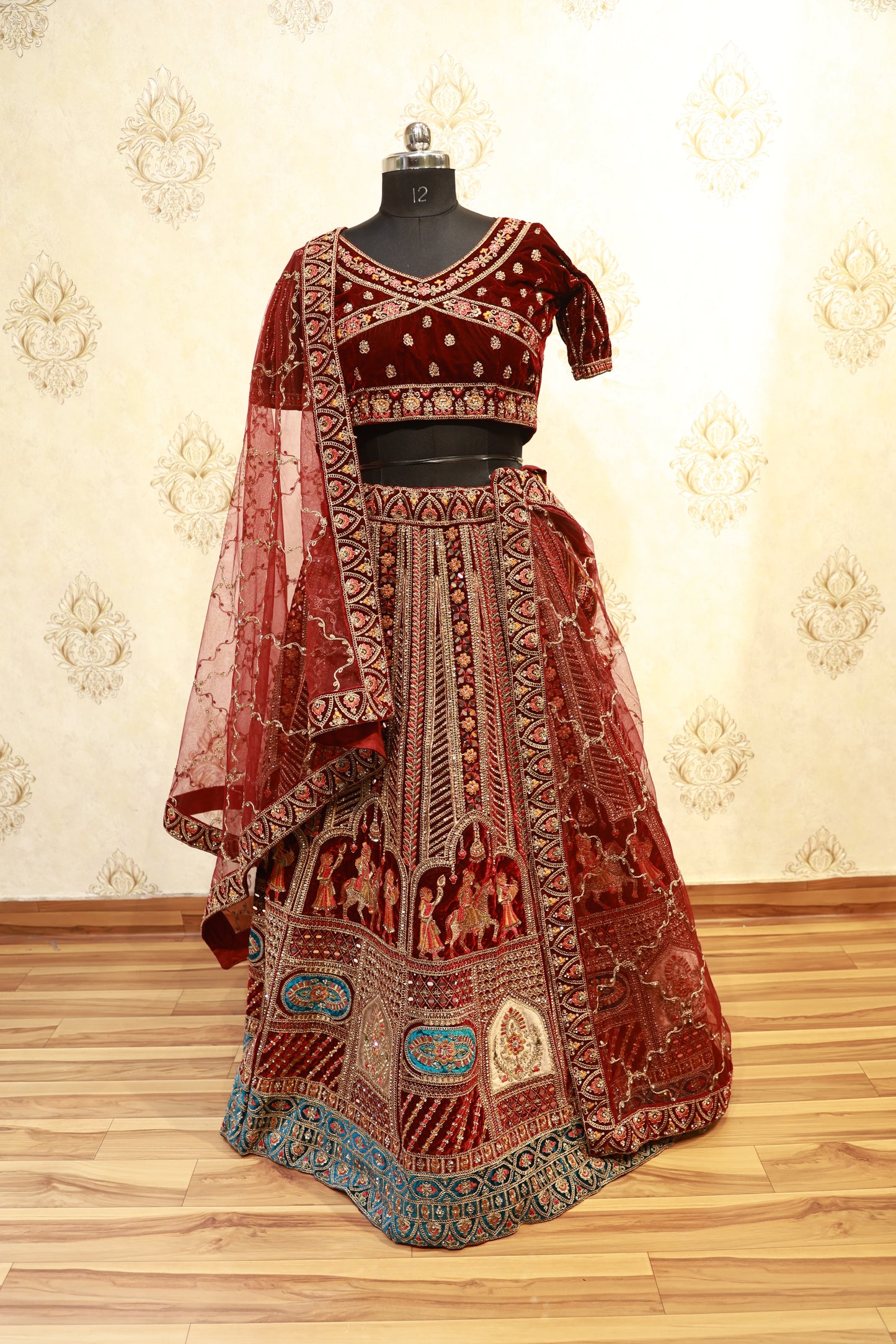 Maroon Velvet Mirror & Thread Embroidered