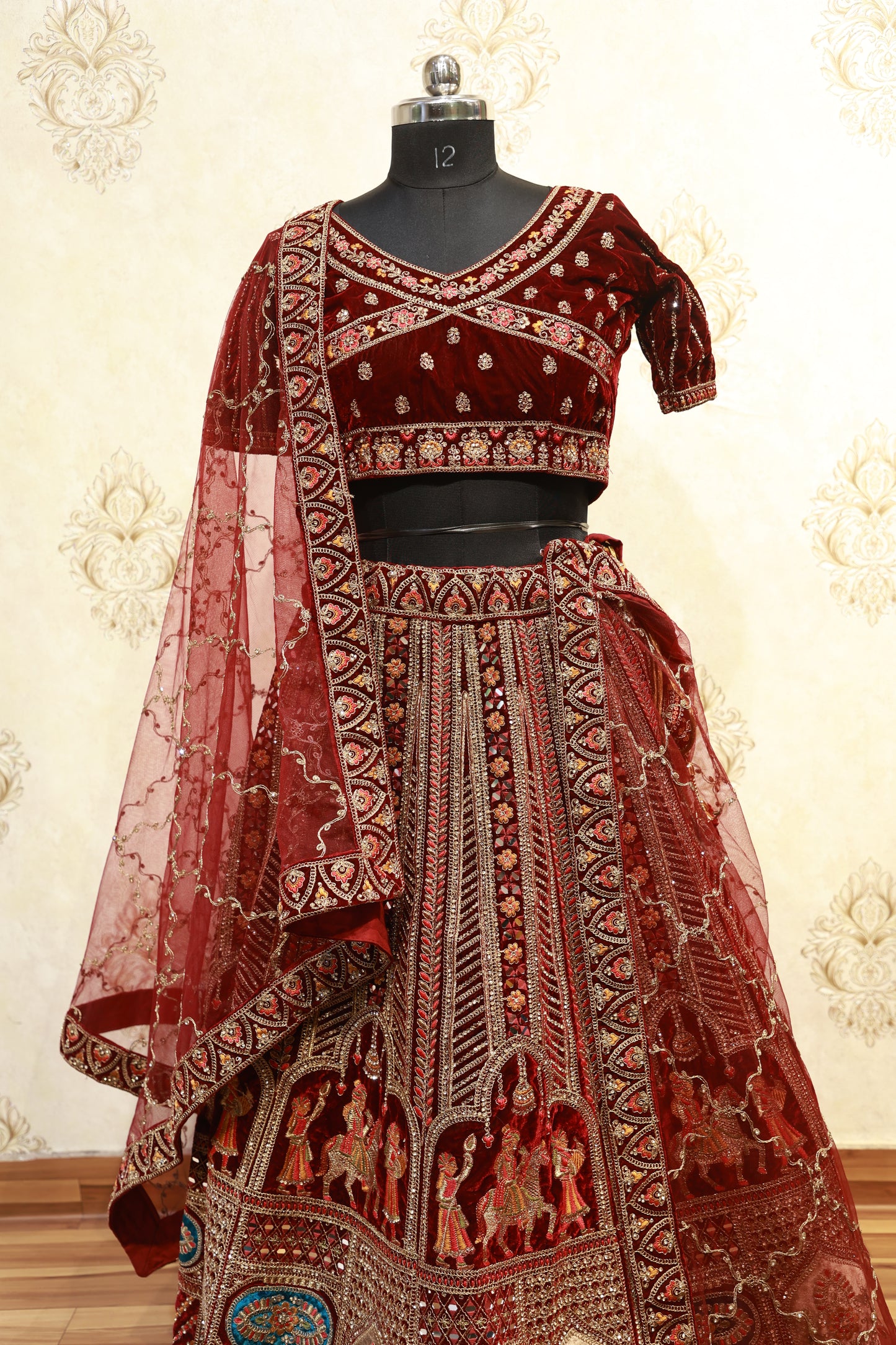 Maroon Velvet Mirror & Thread Embroidered