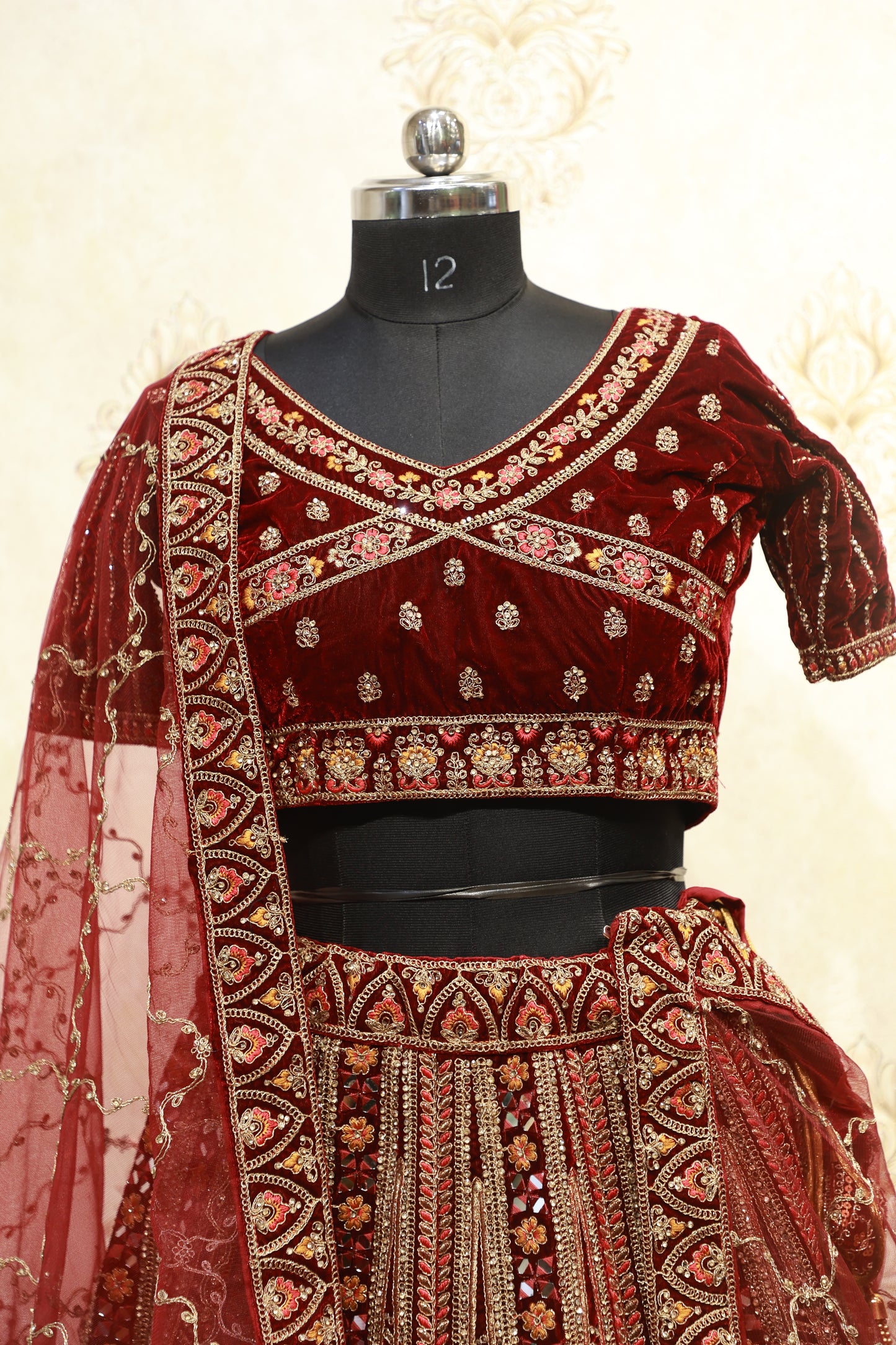 Maroon Velvet Mirror & Thread Embroidered