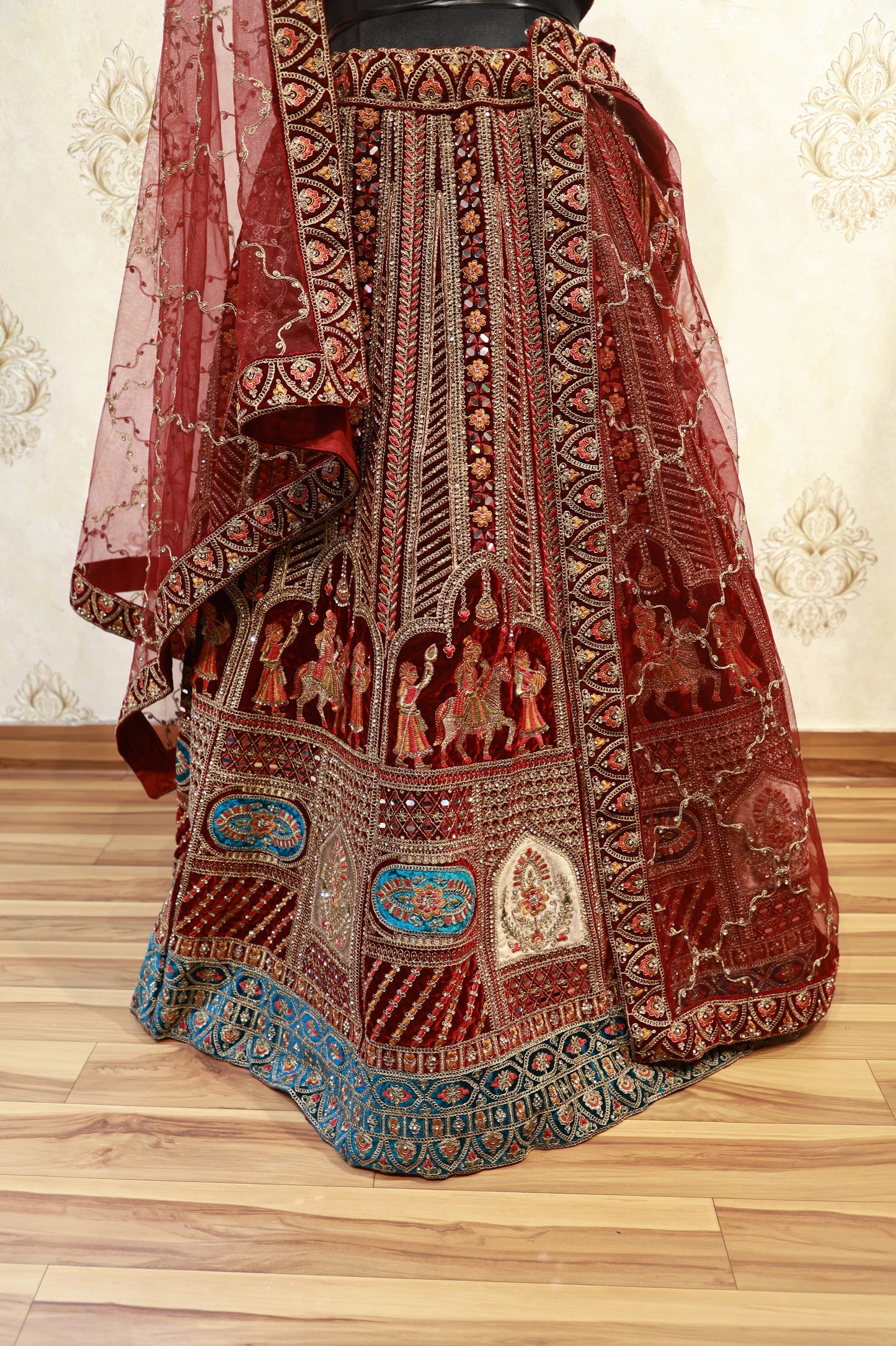 Maroon Velvet Mirror & Thread Embroidered