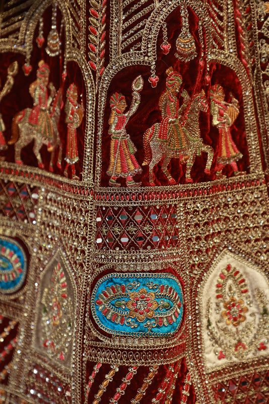 Maroon Velvet Mirror & Thread Embroidered