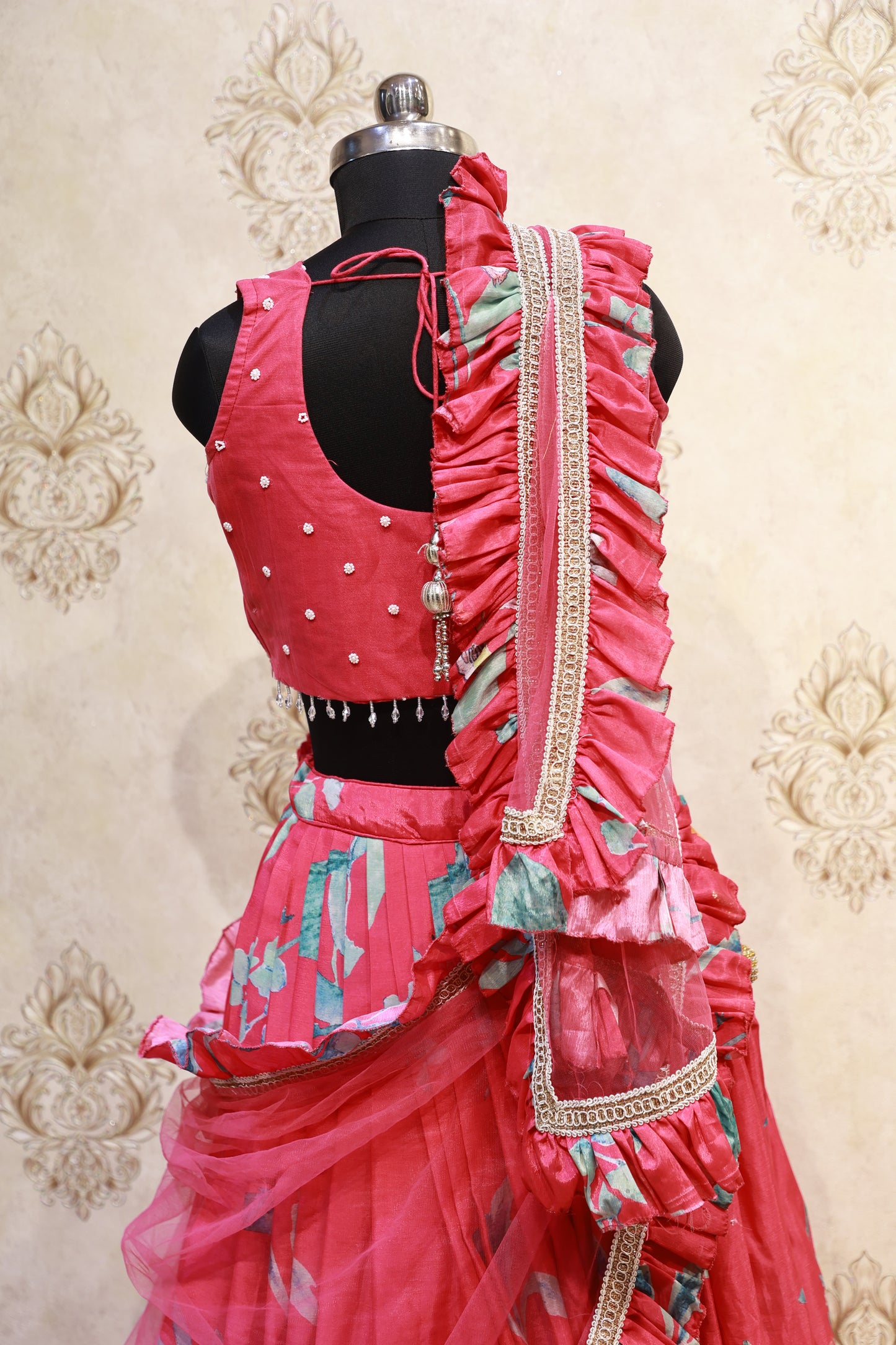 Ruffle Dupatta Floral Lehenga Set