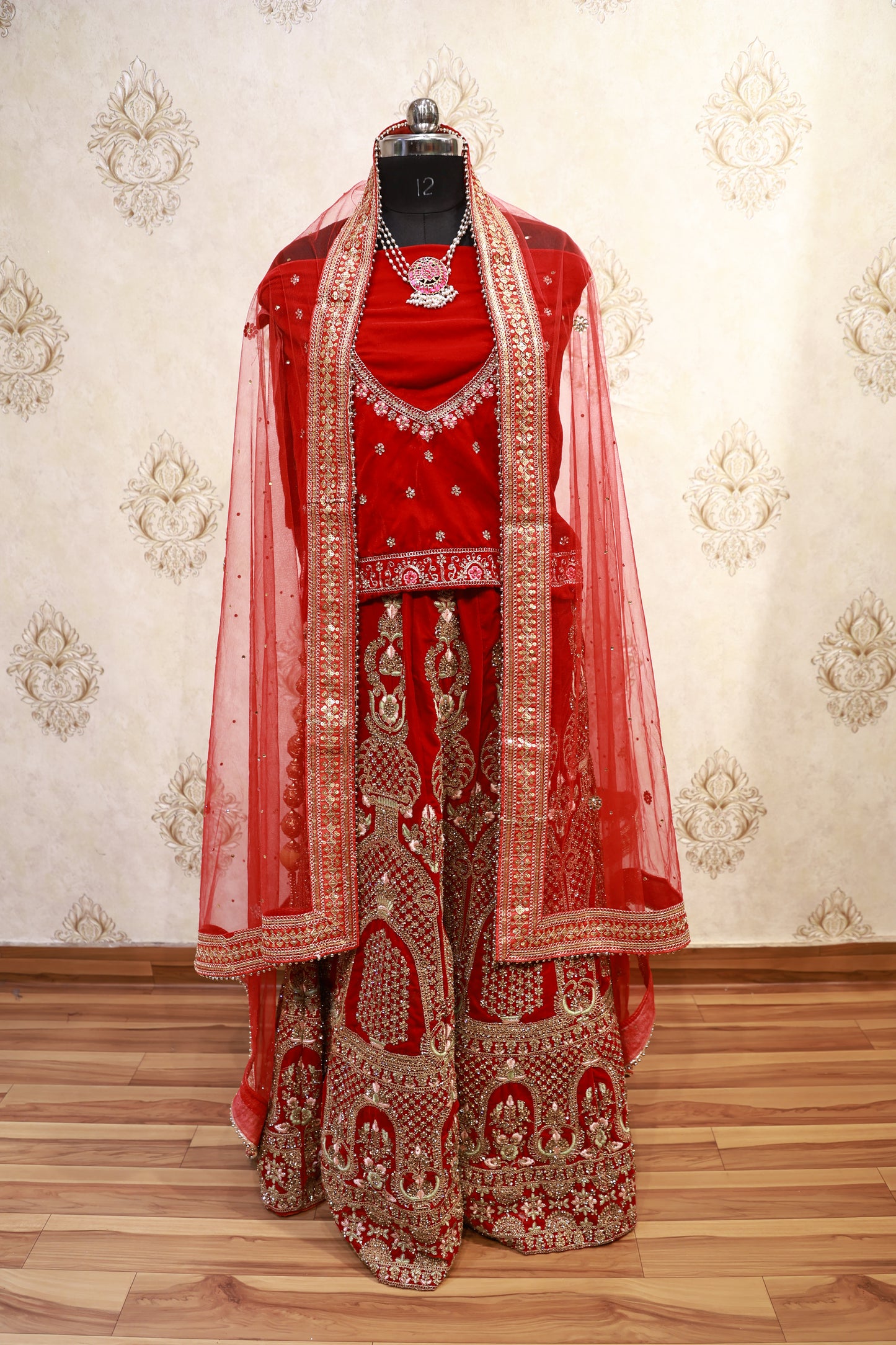 Scarlet Radiance Embroidered Bridal Lehenga