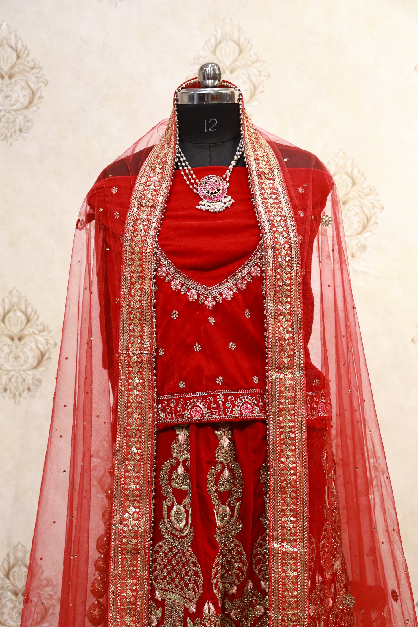 Scarlet Radiance Embroidered Bridal Lehenga