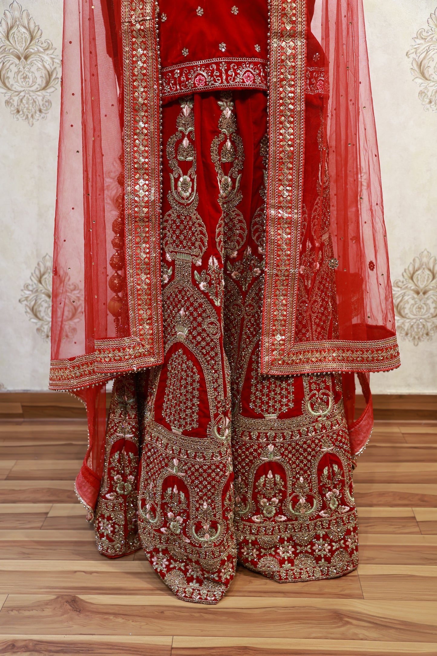 Scarlet Radiance Embroidered Bridal Lehenga