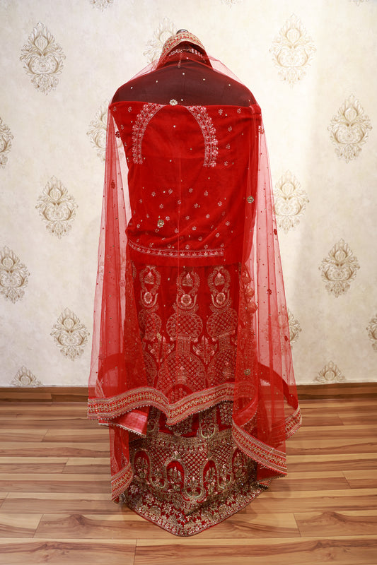 Scarlet Radiance Embroidered Bridal Lehenga