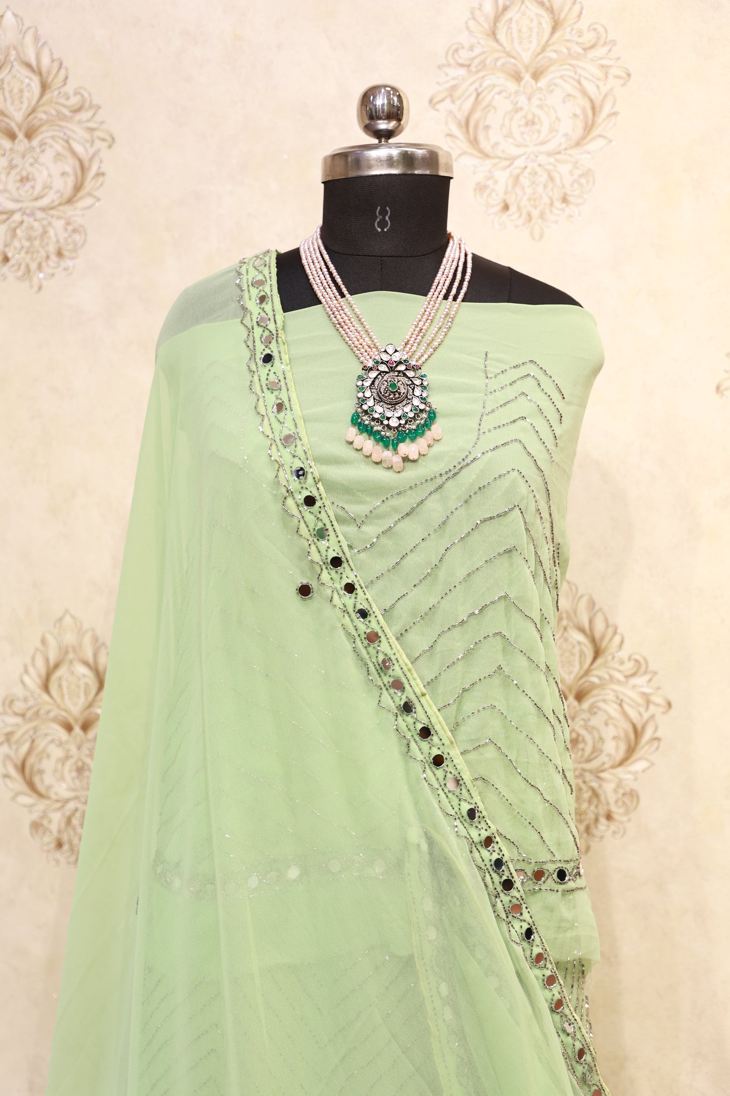 Pastel Green Sequin Lehenga Set