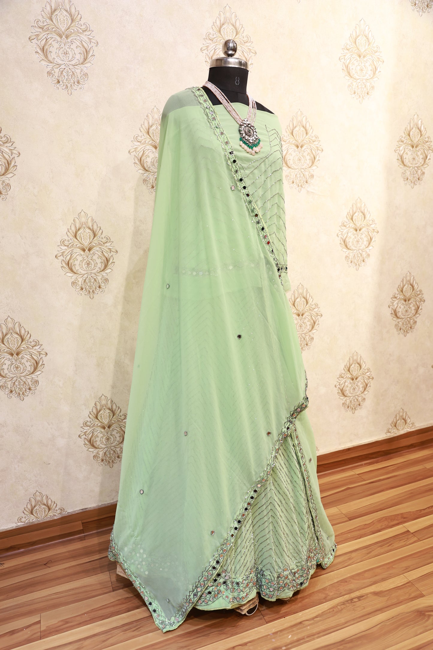 Pastel Green Sequin Lehenga Set