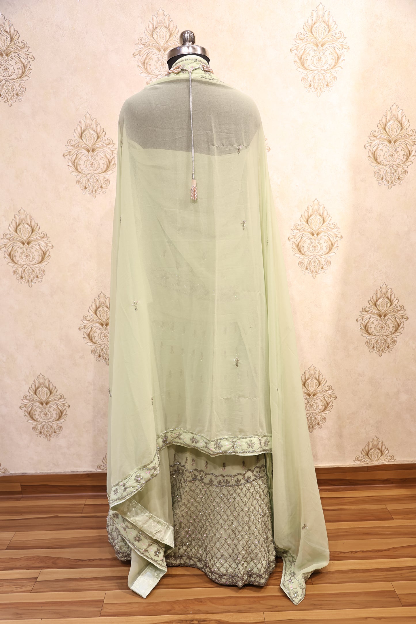 Mint Green Organza Embroidered Lehenga Set