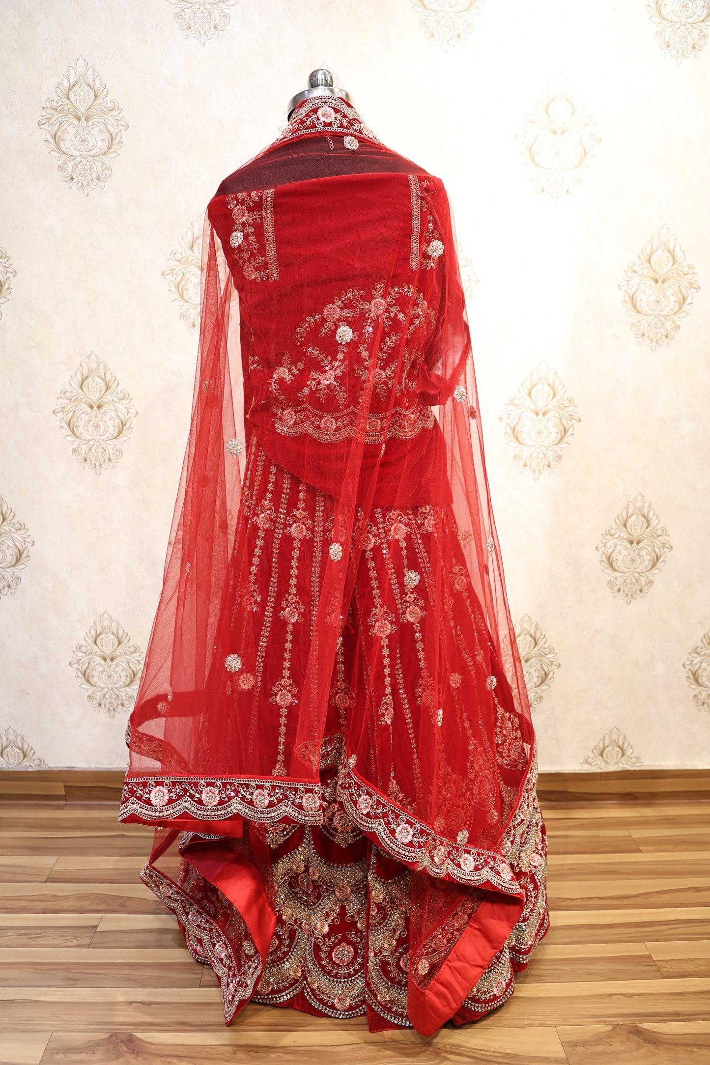 Crimson Red Heavy Bridal Lehenga with Hand Embroidery
