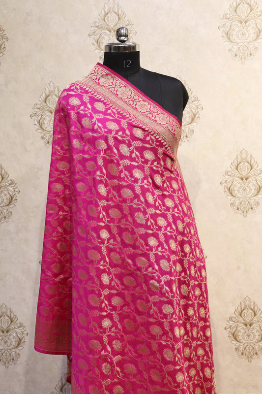 Banarasi Full Jaal Dupatta – Rani Pink & Gold