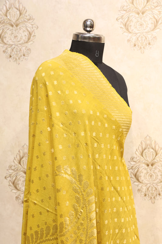 Sunlit Mustard Banarasi Silk Full Jaal Dupatta