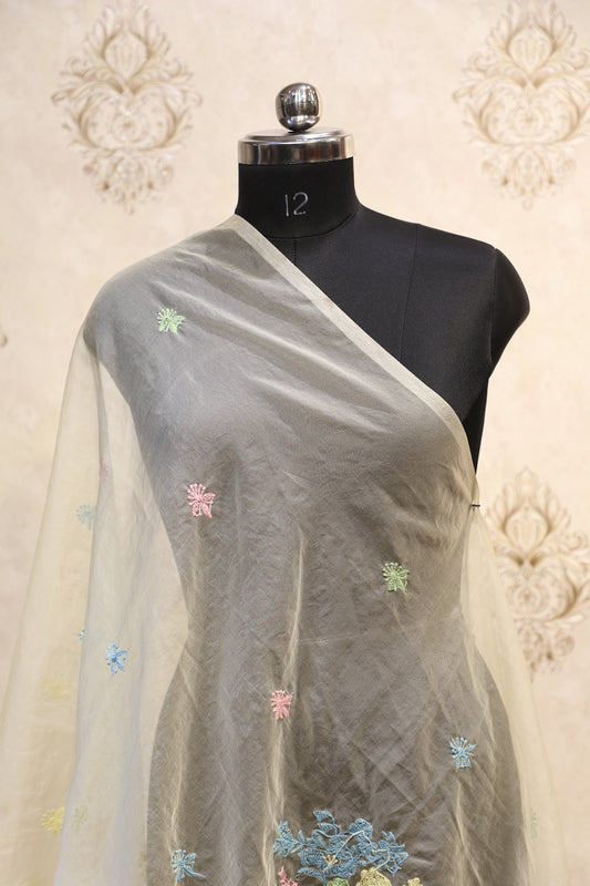 🌸 Meher Pastel Embroidered Organza Dupatta