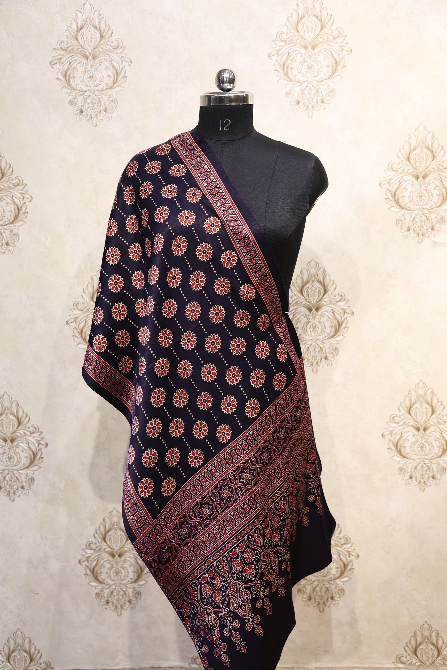Ajrakh-Inspired Navy Blue Modal Stole