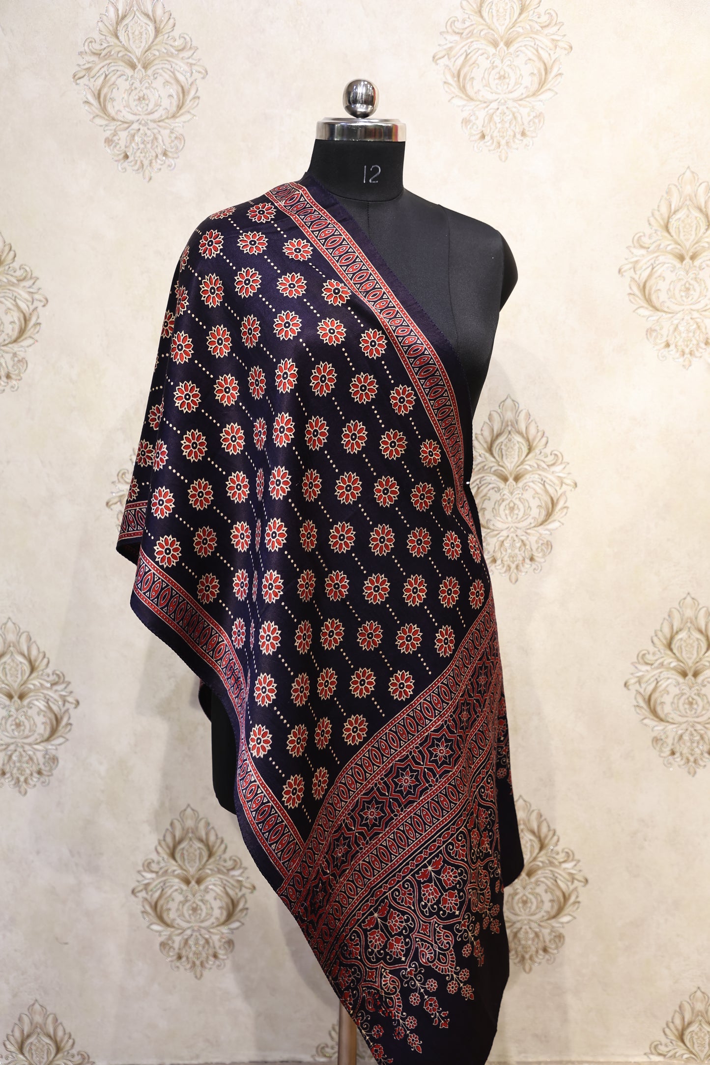 Ajrakh-Inspired Navy Blue Modal Stole
