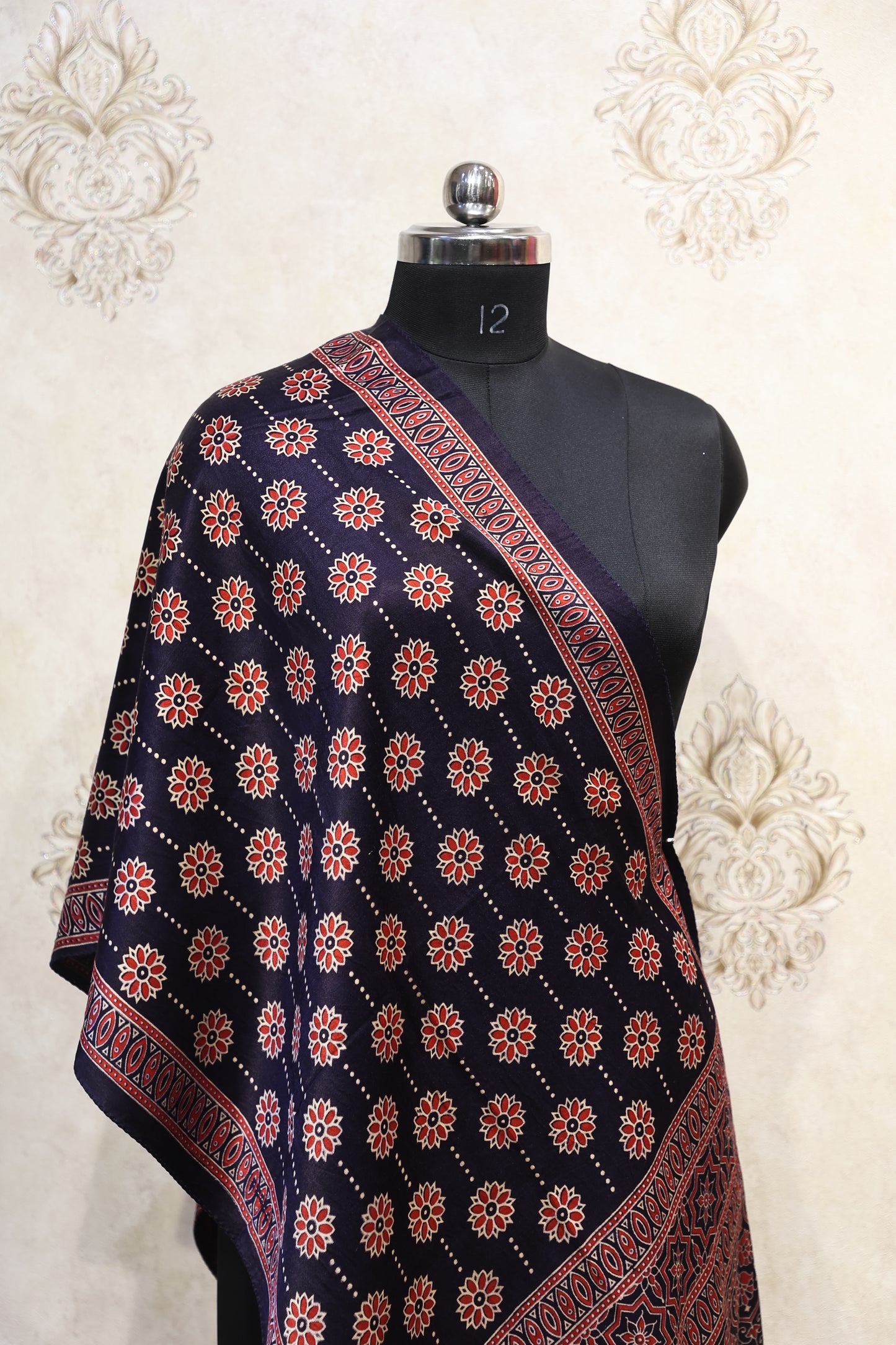 Ajrakh-Inspired Navy Blue Modal Stole