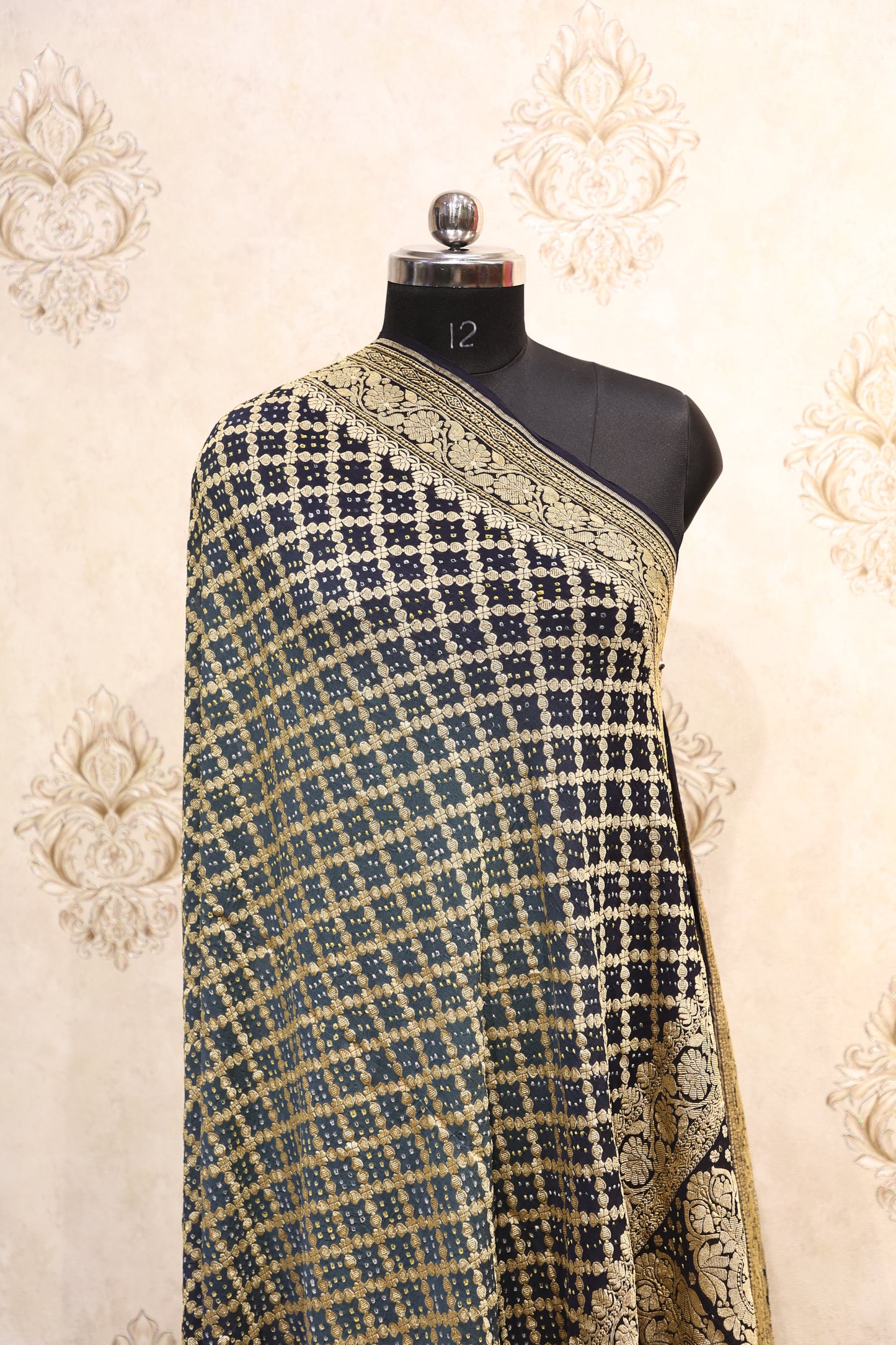 Gharchola Bhadani Silk Dupatta – Black & Gold
