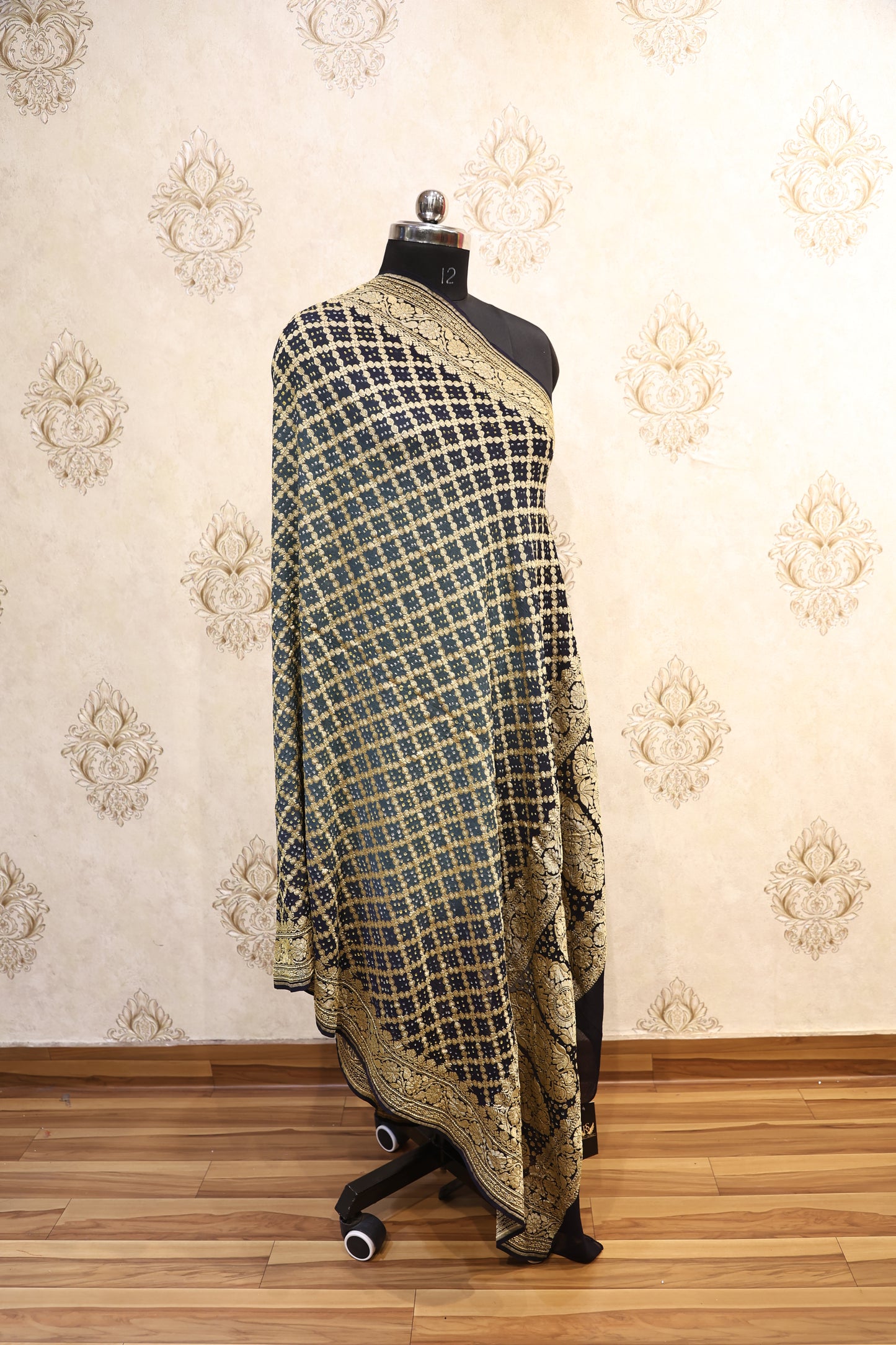 Gharchola Bhadani Silk Dupatta – Black & Gold