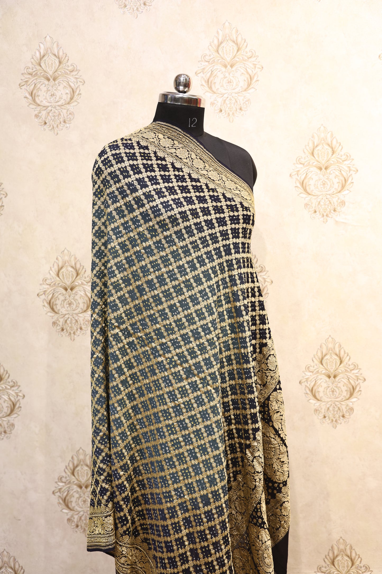 Gharchola Bhadani Silk Dupatta – Black & Gold