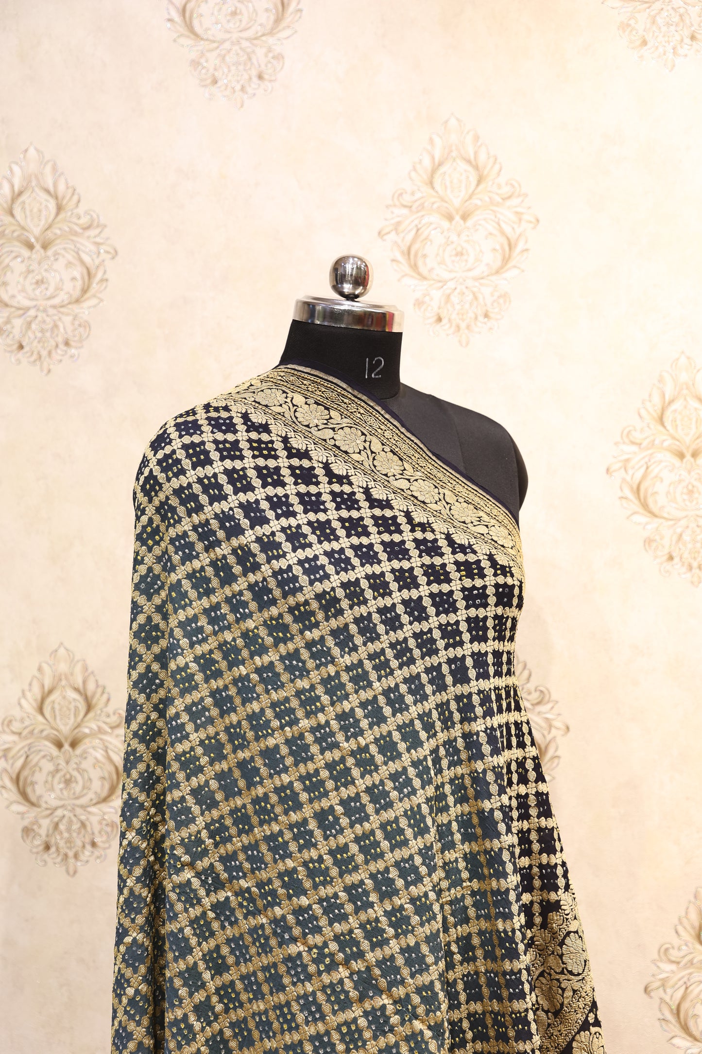Gharchola Bhadani Silk Dupatta – Black & Gold