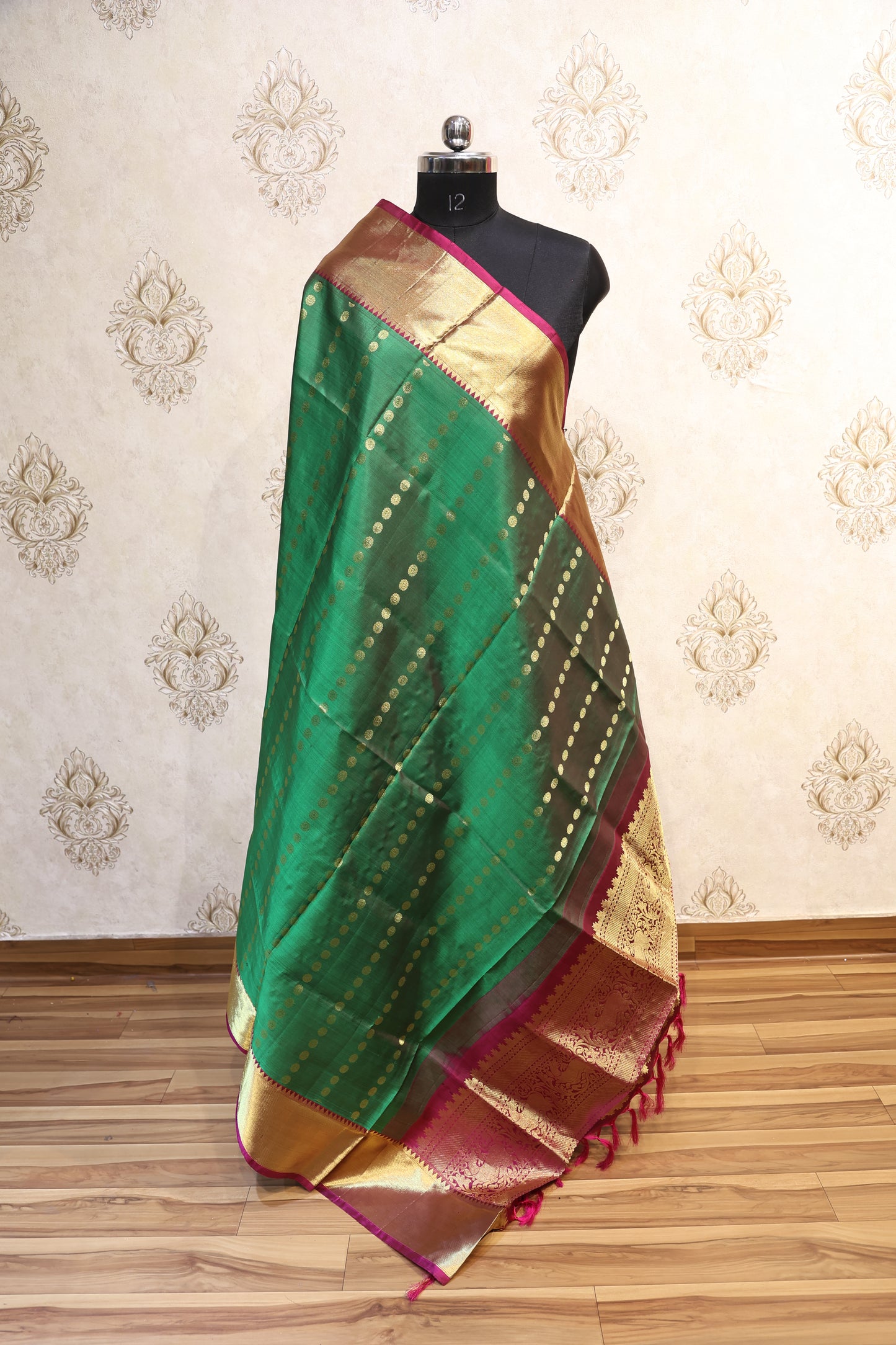Kanjivaram Green & Rani Pink Dupatta