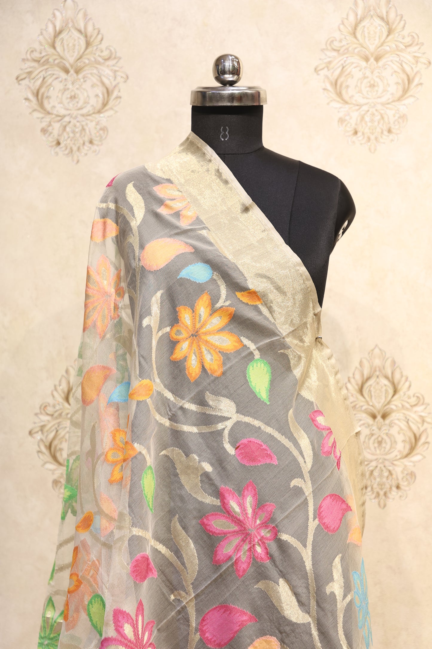 Golden Tissue Floral Embroidered Dupatta