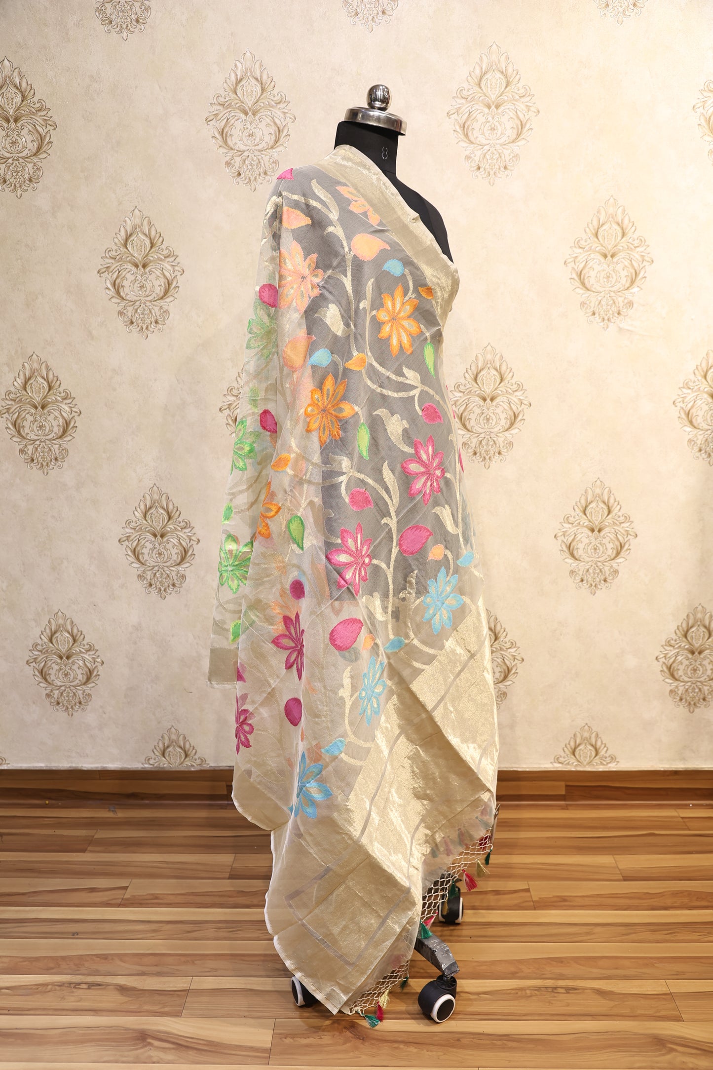 Golden Tissue Floral Embroidered Dupatta