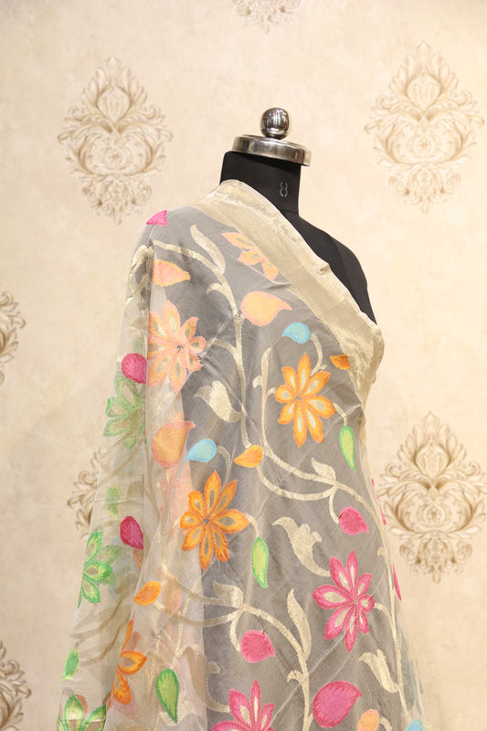 Golden Tissue Floral Embroidered Dupatta