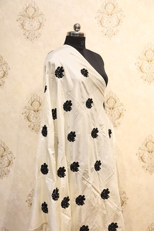 Ivory Black Floral Silk Work Dupatta