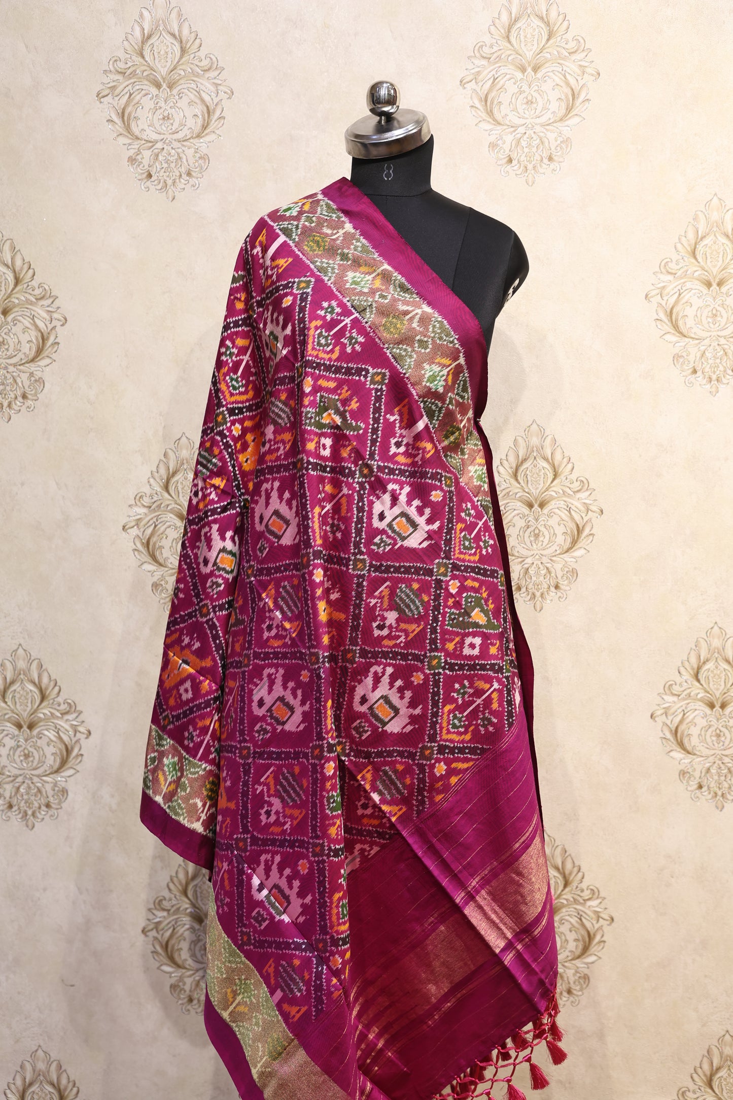 Fuchsia Fusion Ikkat Silk Dupatta